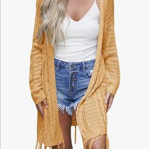 Soulomelody Lightweight Knit Cardigans Crochet Tassel Long Sleeve Loose Sweater